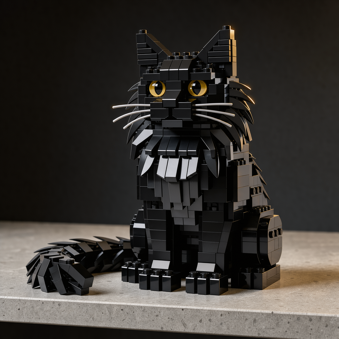 Brick cat spotlight close-up on a shelf