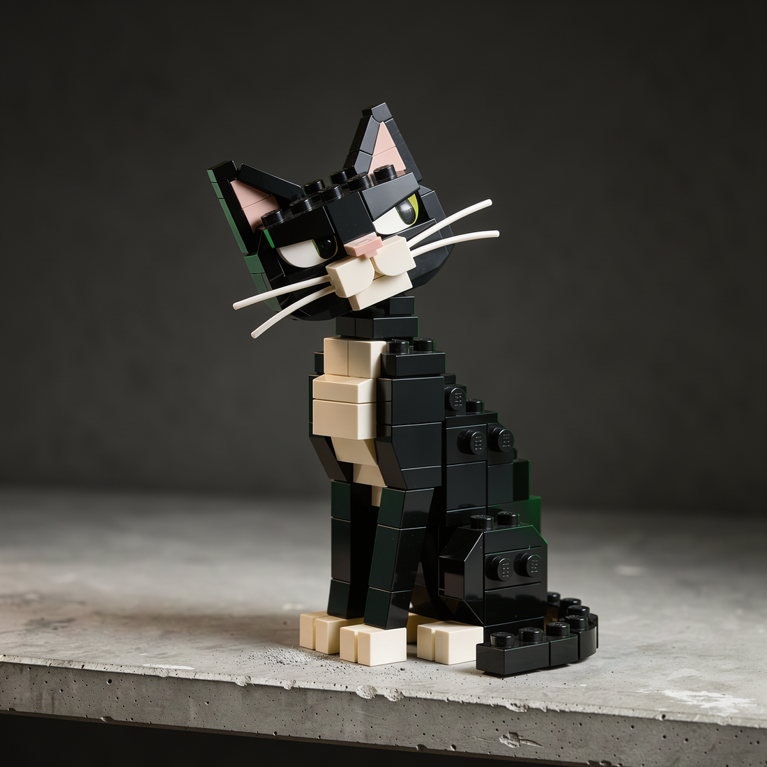 Brick cat spotlight close-up on a shelf