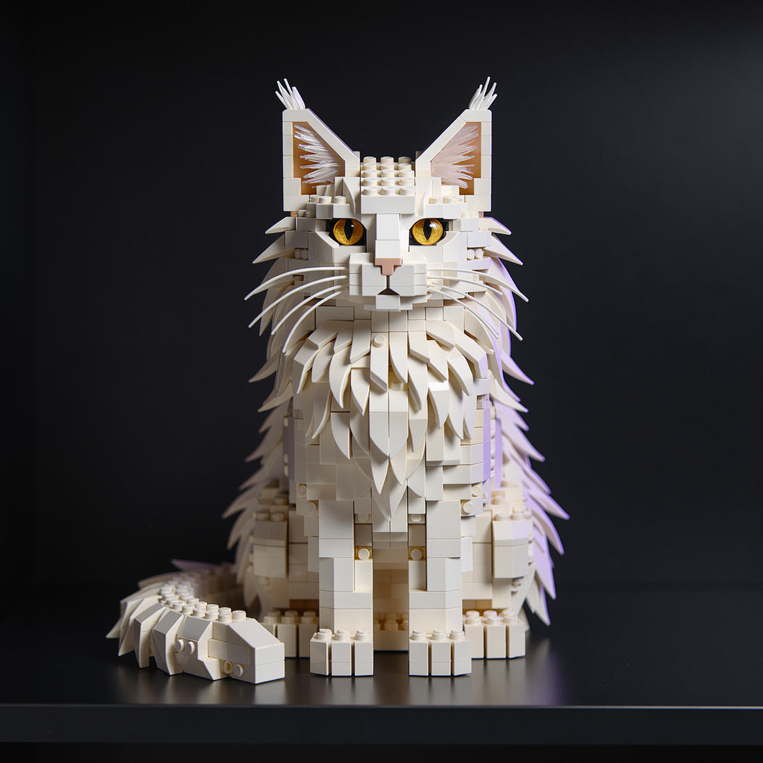 Brick cat spotlight close-up on a shelf